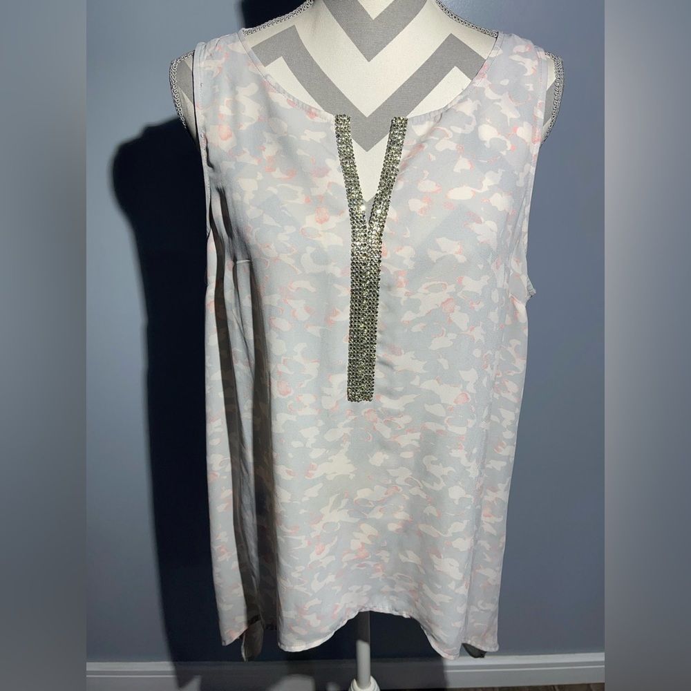 Juicy Couture Light Gray and Pink Tank Top with Silver Detail